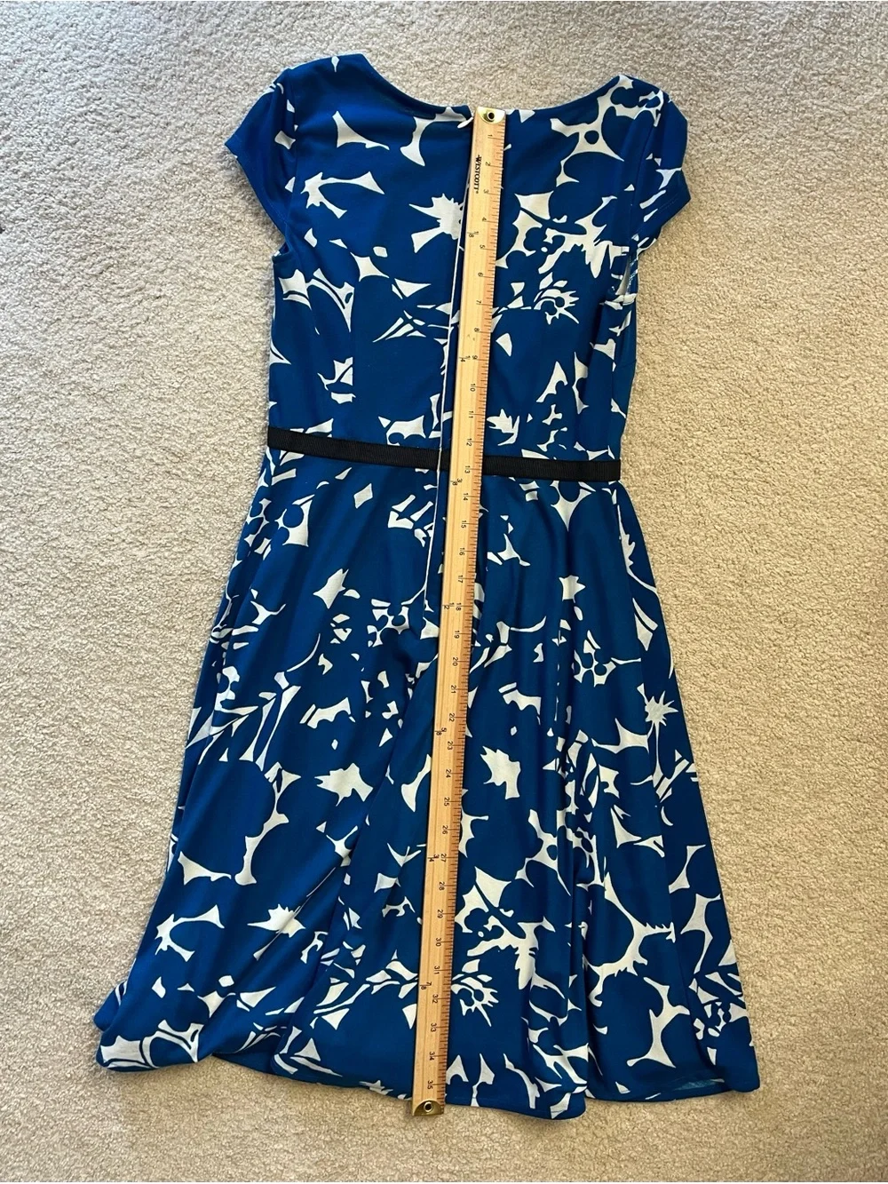 Ann Taylor Vibrant Royal Blue and White Floral Fit-and-Flare Mini Dress